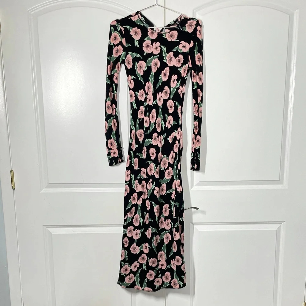 Zara Floral Long Sleeves Bias Cut Dress size S - Picture 2 of 9
